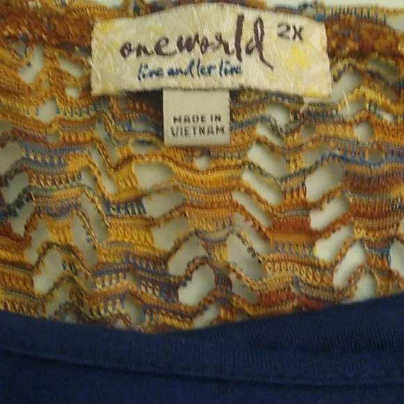 ONE WORLD SHEER CROCHET SHORT SLEEVE OVER TANK TOP,FALL COLORS, TUNIC - Picture 5 of 9
